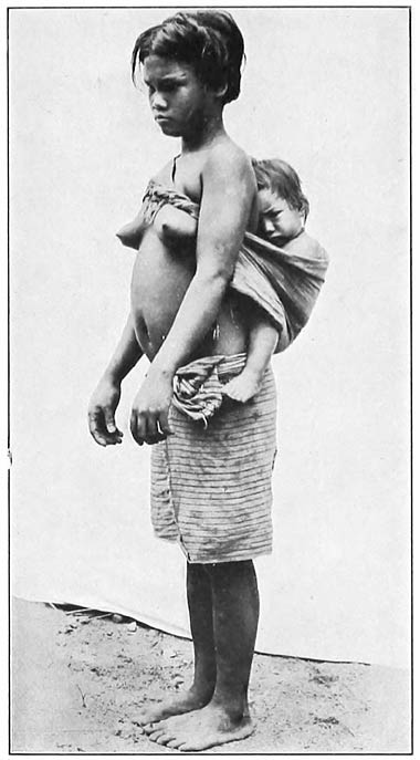 2. Ifugao mother and babe&mdash;showing the manner in which B&uacute;gan carried Balit&uacute;k. (Photograph by Martin, Ki&aacute;n͠gan, 1904.)