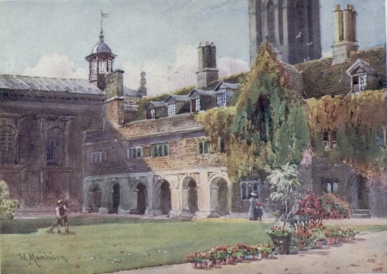 A COURT AND CLOISTERS IN PEMBROKE COLLEGE

This represents the First or Entrance Court of the College. Beyond the
Cloisters is the Chapel designed by Sir Christopher Wren and completed
in 1664.