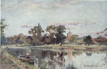 DITTON CORNER, ON THE CAM

From this spot the boat races are viewed. Behind the elms is the village
of Ditton, and the building we see is Ditton Church.