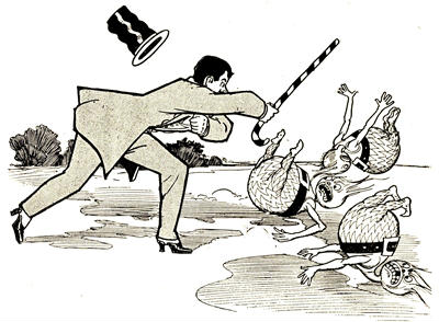 aimed a strong
blow with the candy cane at the wild people of
the forest