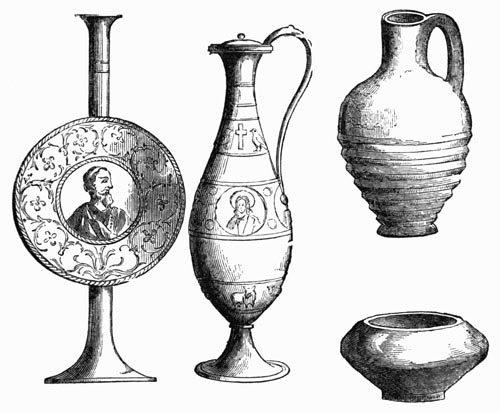 Illustration: Fig. 116.&mdash;Metal and Earthen Vessels from the Catacombs.