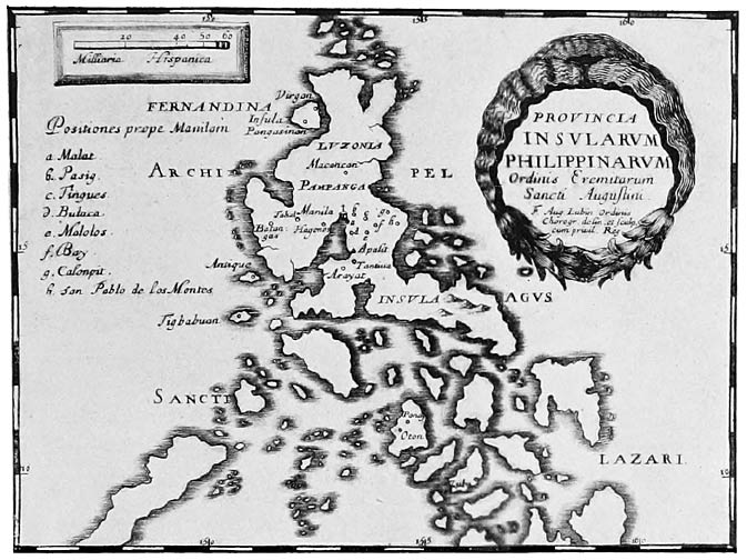 Map of the Philippine Islands, showing province of the Order of the Hermits of St. Augustine; photographic facsimile of engraving in Lubin&rsquo;s Orbis Augustinianus ... ordinis eremitarum Sancti Augustini (Paris, 1639)