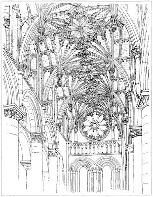 THE ROOF OF THE NAVE.
  (FROM A DRAWING BY R. PHENÉ SPIERS, F.R.I.B.A.)