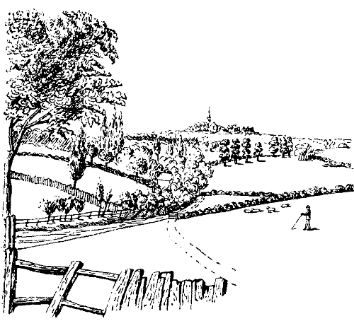 VIEW OF THE VALLEY OF THE FLEET AND
HIGHGATE CHURCH, FROM FORTESS TERRACE, KENTISH TOWN, SEPT. 28, 1845.