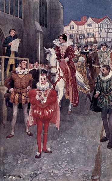 crowd on sides of street watching queen's advance, Campion on left reading