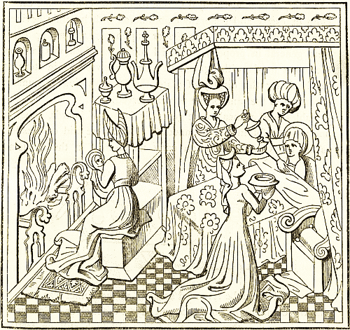 Interior of English medi�val bedroom