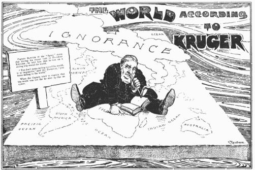 Cartoon printed in the Cape Town "Owl" of March 5,
1898, in connection with an item about Captain Slocum's trip to
Pretoria.