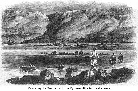 Crossing the Soane, with
the Kymore Hills in the distance