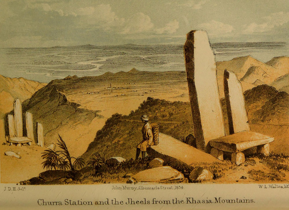 The table-land and
station of Churra, with the jheels, course of the Soormah River, and Tipperah
Hills in the extreme distance, looking south.