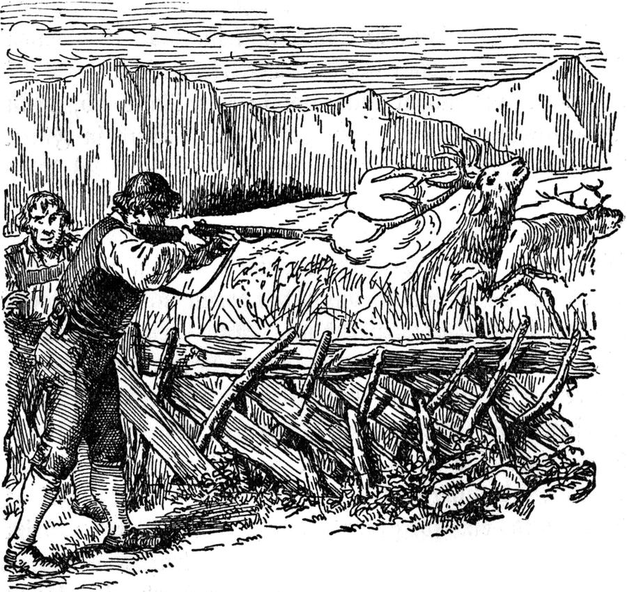 Christoph schießt
  einen Hirsch.