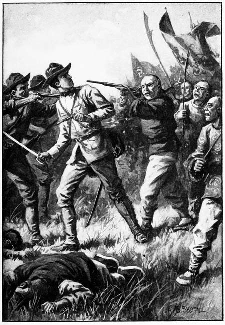 The yellow man was on the point of blazing away at
Gilbert's ear