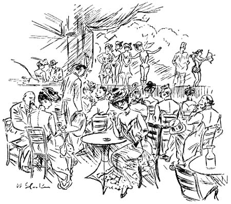 I like the lively tunes they play at the
music halls across the street