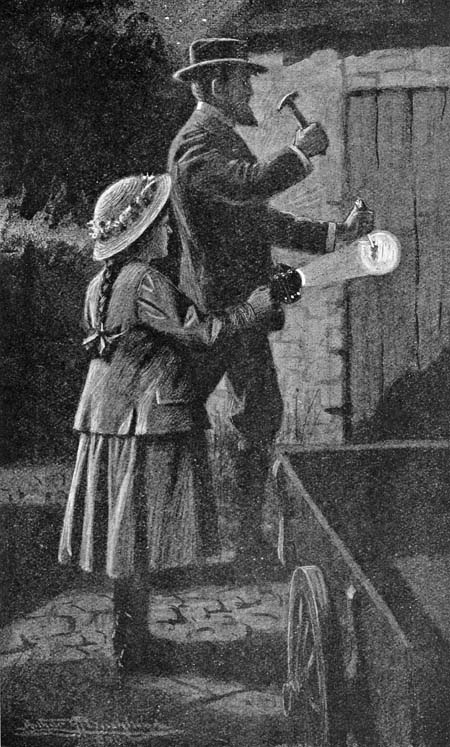 WHILE MARY HELD THE LANTERN, HE WORKED AWAY AT
THE FASTENINGS