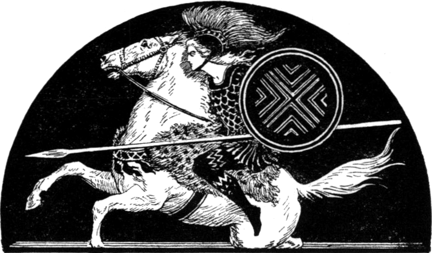 Die Amazonenkönigin, in ihrer
  Rüstung auf ihrem Pferd