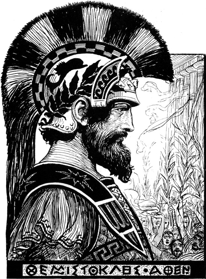 Themistokles in Helm und
  Rüstung