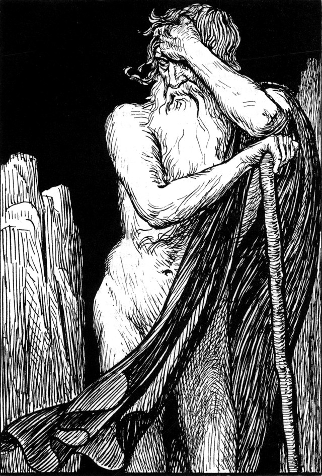 Prometheus stützt sich auf
  seinen Stab