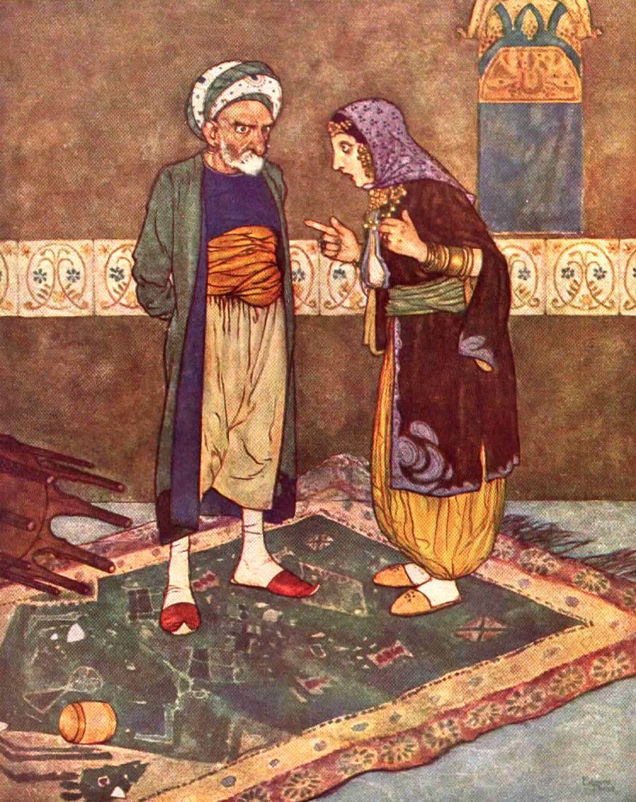 Sobald er hereinkam, begann sie, ihn zu verspotten.