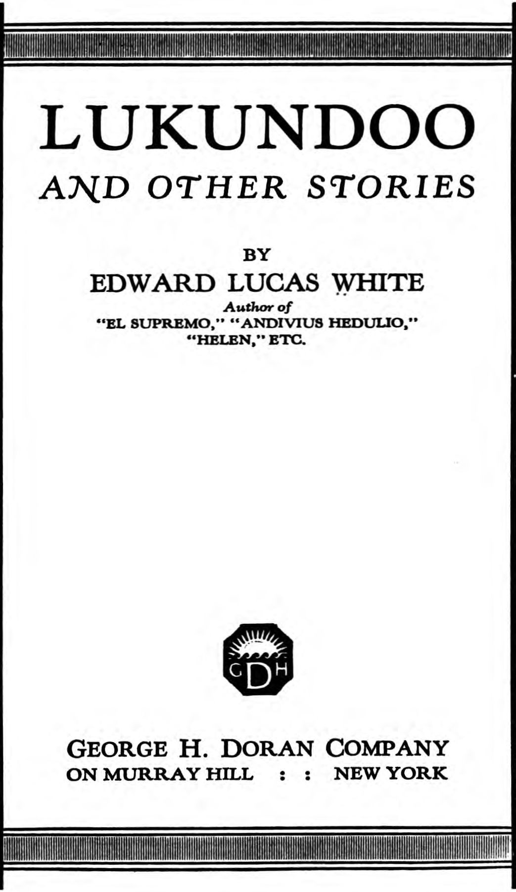 Title page of Lukundoo and other stories.