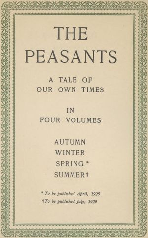 Series title page image with decorative border. THE PEASANTS; A TALE OF OUR OWN TIMES IN FOUR VOLUMES; AUTUMN; WINTER; SPRING; SUMMER