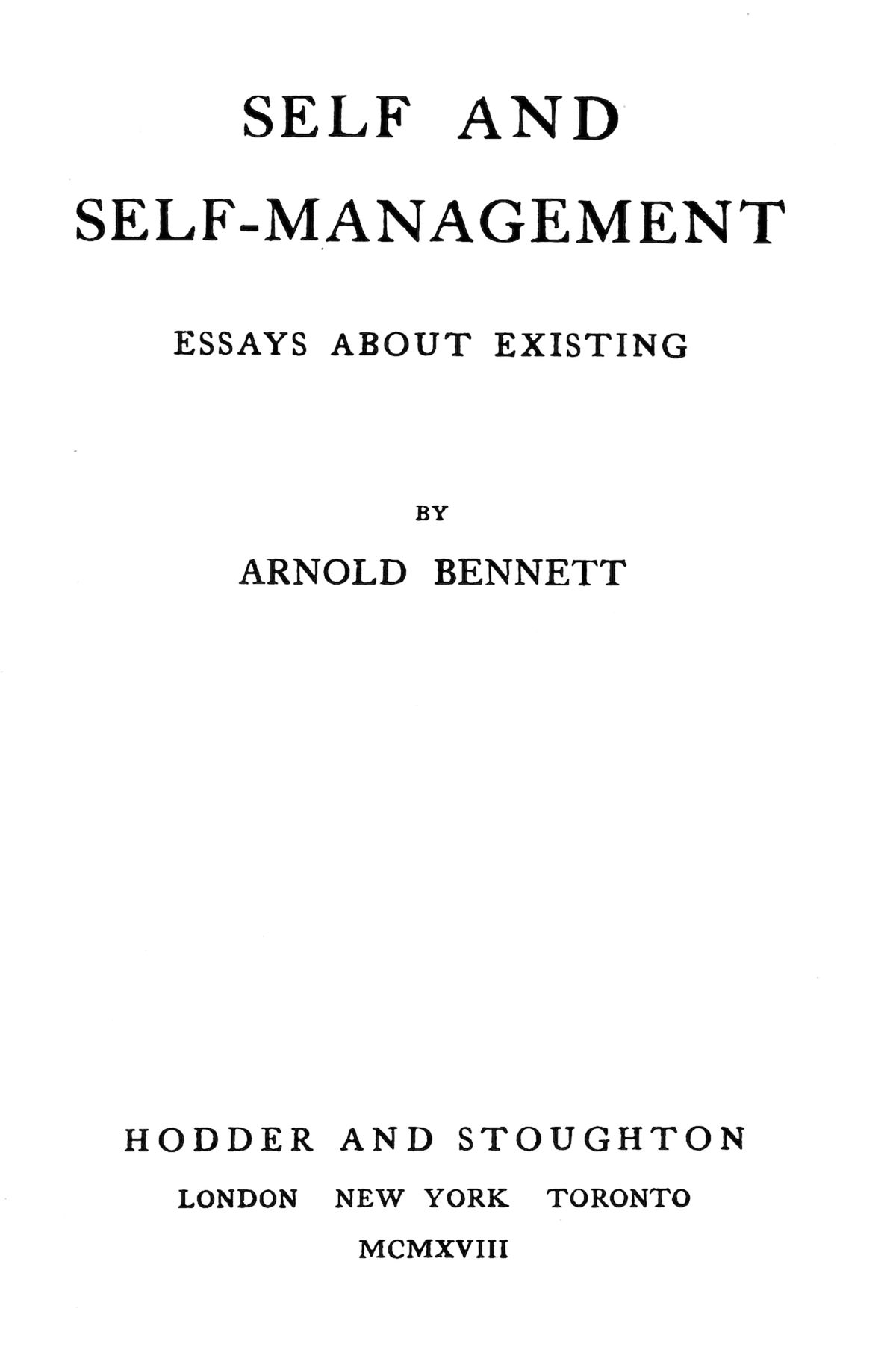 Title page of the book Self and Self-management Essays about Existing.