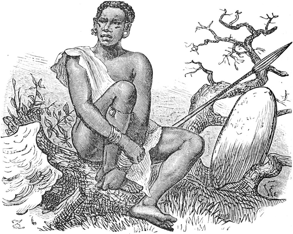 Der Sohn des
  Msagira mit Schild und Speer