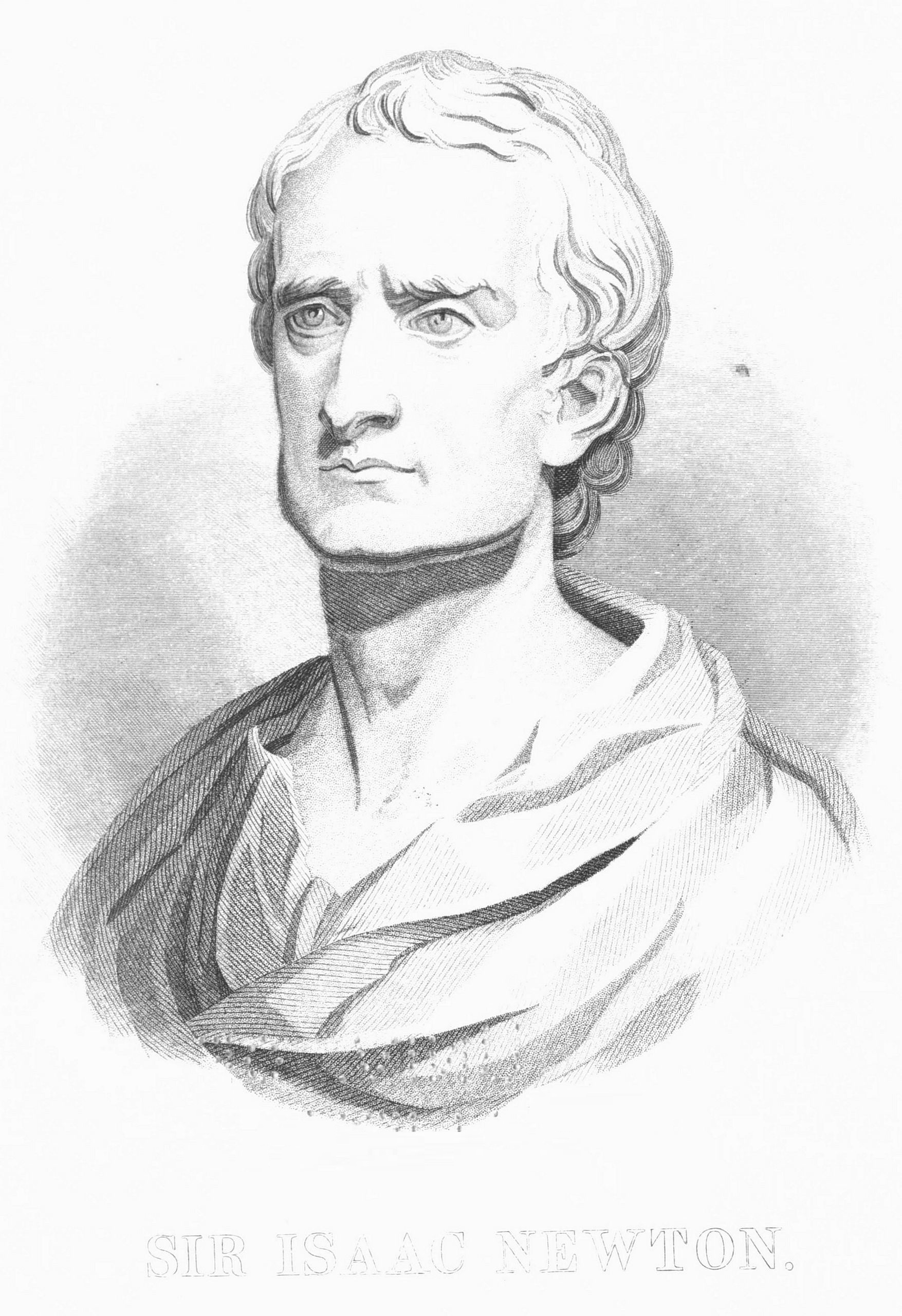 Portrait of Sir Isaac Newton 
taken from the Bust in the Royal Observatory at Greenwich.