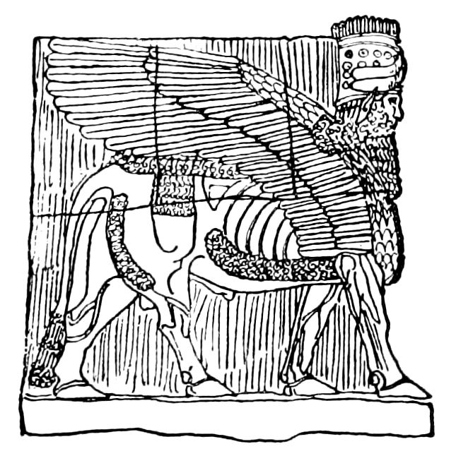 Drawing of carving of winged hourse with human head