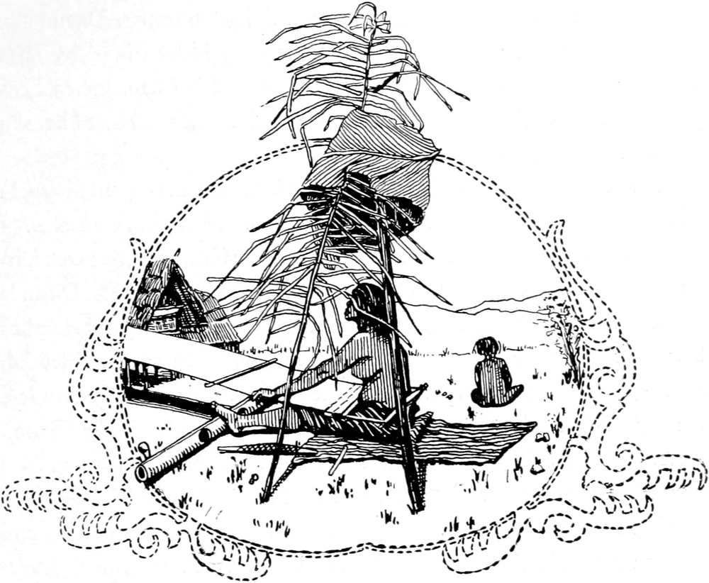 Kopfvignette:
  Weberin unter einem Sonnenschutz