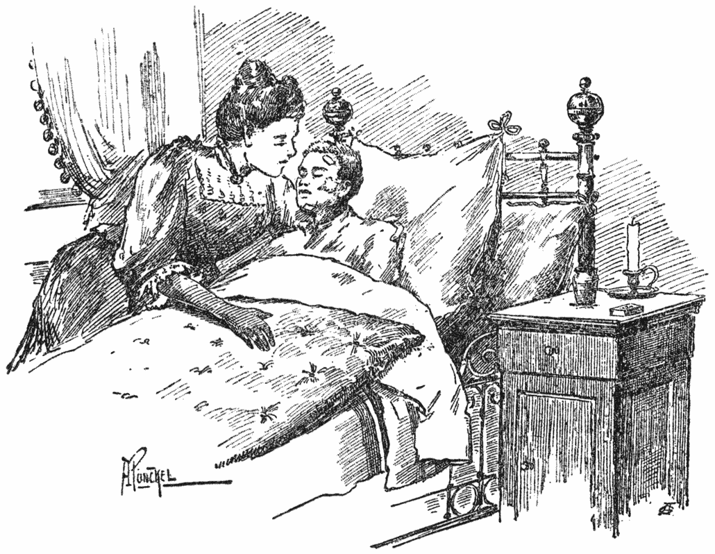 Zijn moeder bukte zich over hem heen.